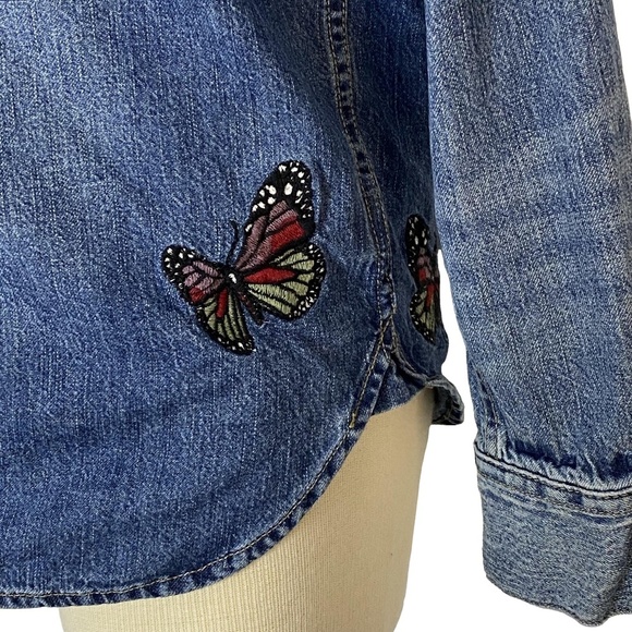 LUCKY BRAND Embroidered Butterfly Denim Boyfriend Shirt – XS - Picture 11 of 16